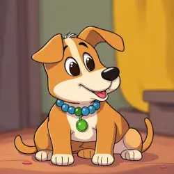 Puppy wearing bead necklace